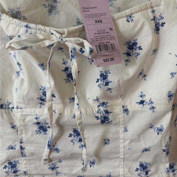 Wild Fable Women’s White and Blue Floral Cropped Blouse Size XXS NWT - Picture 2 of 4